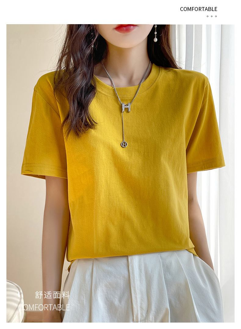180克纯棉夏季新款短袖女T恤都市休闲纯色圆领款时尚百搭体恤上衣详情40