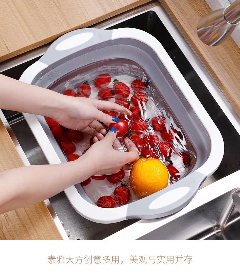 Folding cutting board, dual-purpose cutting board, household sink, anti-slip multi-functional adhesive board, plastic cutting board, hanging for storing vegetables pic 11