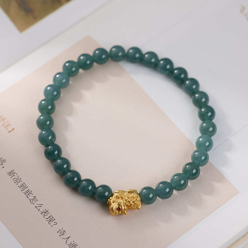 Factory source wholesale natural 6MM blue water jadeite bracelet, female chalcedony Maitreya Buddha pendant, jadeite A-grade bracelet pic 13