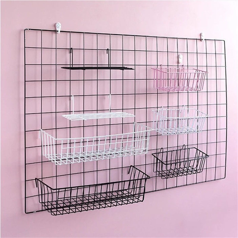 墙面置物架网托盘挂篮挂钩红铁艺网格收纳篮照片墙配件装饰品宿舍详情3