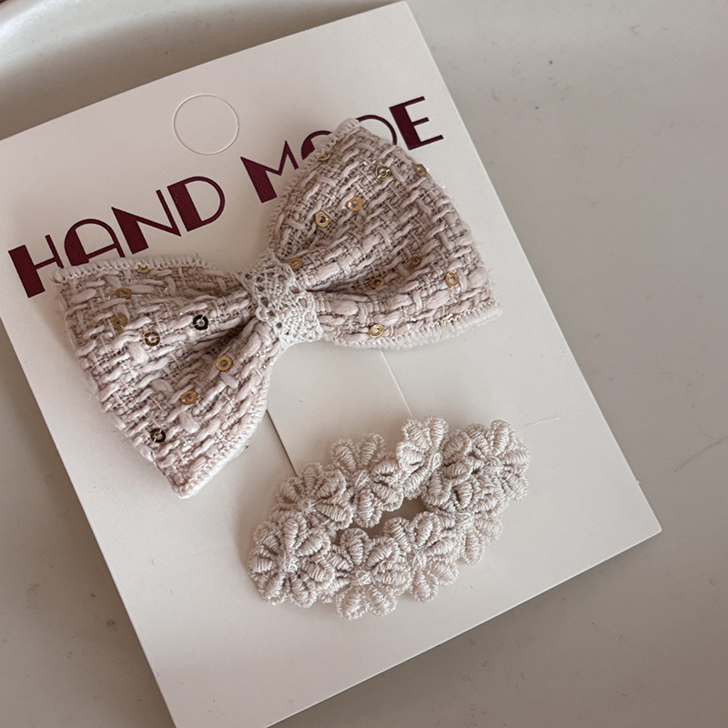 韩国布艺蕾丝奶油米发夹儿童甜美复古宫廷花朵发卡少女刘海夹BB夹详情9