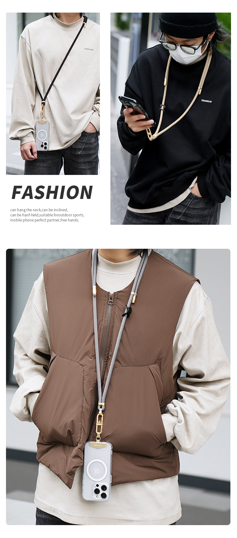 斜挎手机挂绳编织长款可背户外防丢挂脖手机绳手腕短款链条定制详情11