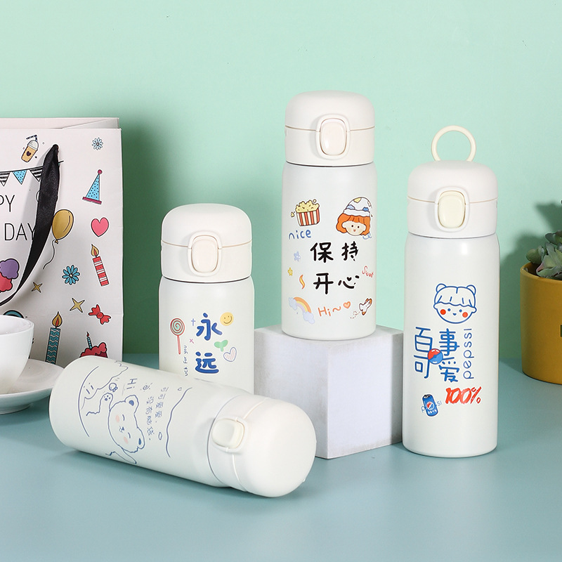 卡通304不锈钢弹跳杯双层真空带锁扣保温杯儿童户外带提手豌豆杯详情4