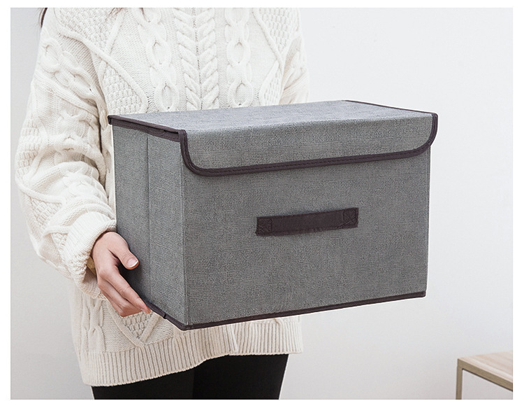 Wholesale of foldable clothing and sundries portable dust-proof storage boxes with LIDS and folding storage boxes made of faux linen fabric pic 9