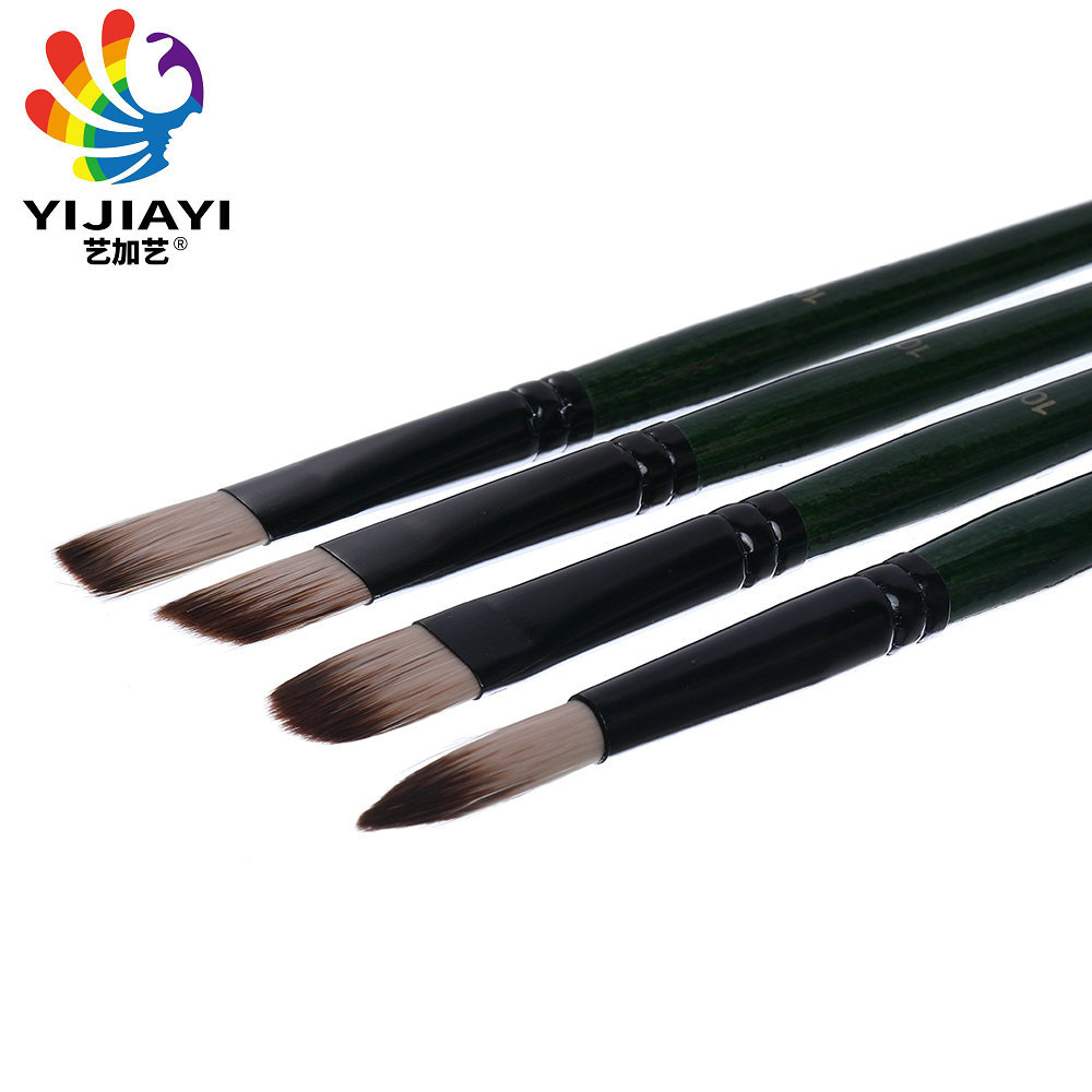 High-quality two-color brush, dark green pen barrel, black aluminum tube, 5-piece brush set, suitable for oil, watercolor and acrylic pic 11
