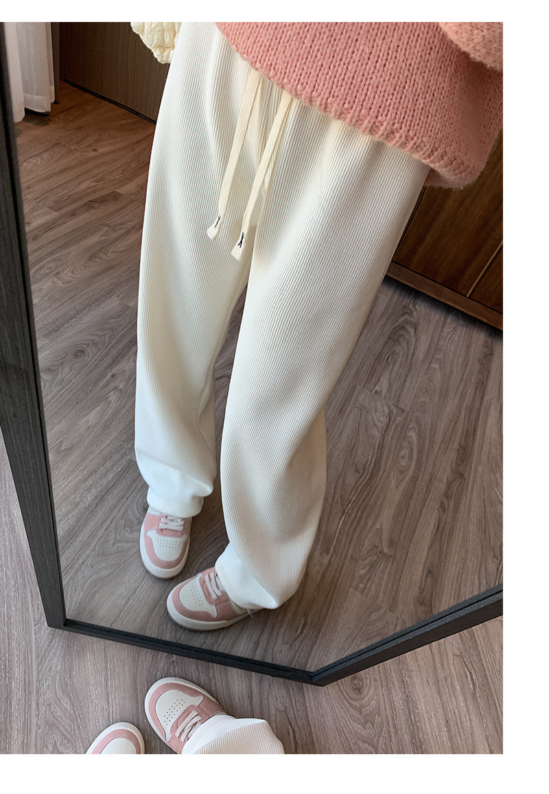 秋冬新款欧棉绒阔腿裤女高腰显瘦宽松抽绳百搭直筒垂感口袋休闲裤详情20