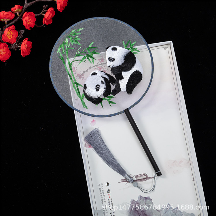 双面刺绣古典圆扇中国汉服古风长柄流苏旗袍仙鹤透明仿丝舞蹈扇子详情13