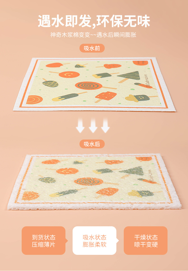 Cartoon wood pulp cotton cloth, kitchen absorbent, oil-proof and stain-removing scouring pad, tablecloth, compressed wood pulp sponge dishcloth pic 4