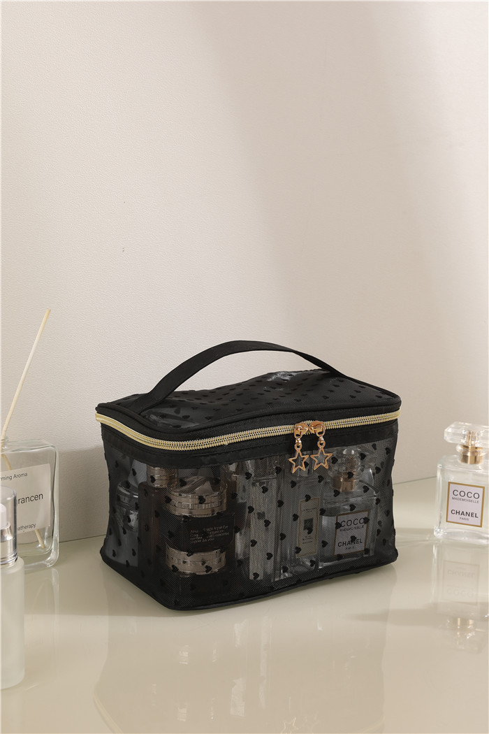 跨境现货新款手提包化妆包便携式透明大容量双层网纱洗漱收纳包袋详情29