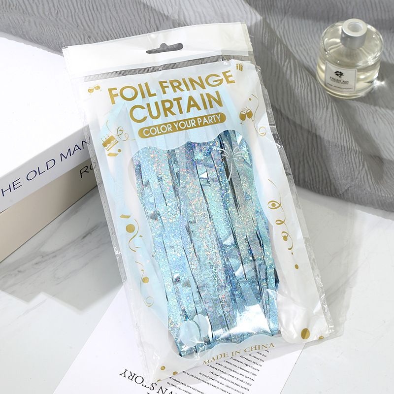 1*2M炫彩高亮镭射雨丝帘儿童节舞台装饰道具生日装饰反光流苏门帘详情9
