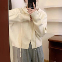 韩系设计感拉链连帽针织开衫女春秋新款宽松休闲短款慵懒毛衣外套详情4