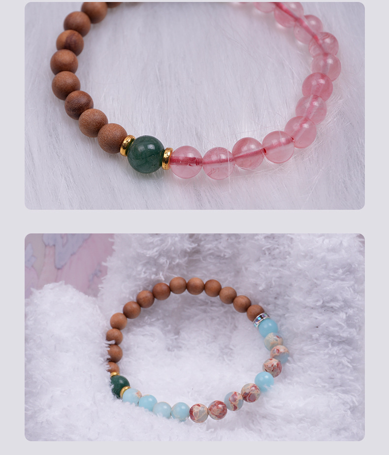 原创芭比檀香手串混搭寿山石串珠草莓晶手链手串 水晶手串男女款详情11