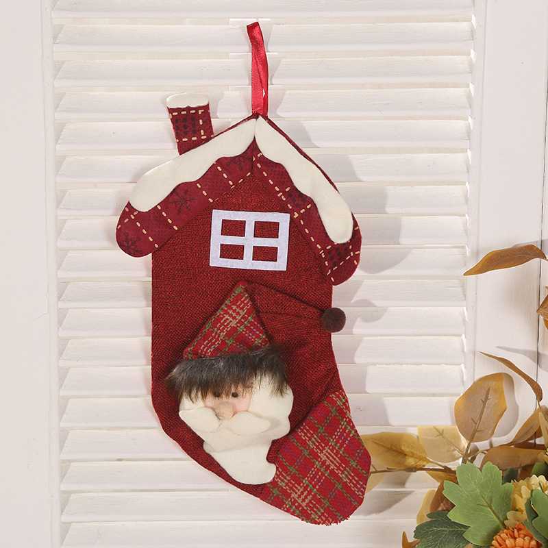 Wholesale of checkered Christmas socks, gift bags, Christmas decorations, Santa Claus pendants, large export candy bags pic 8