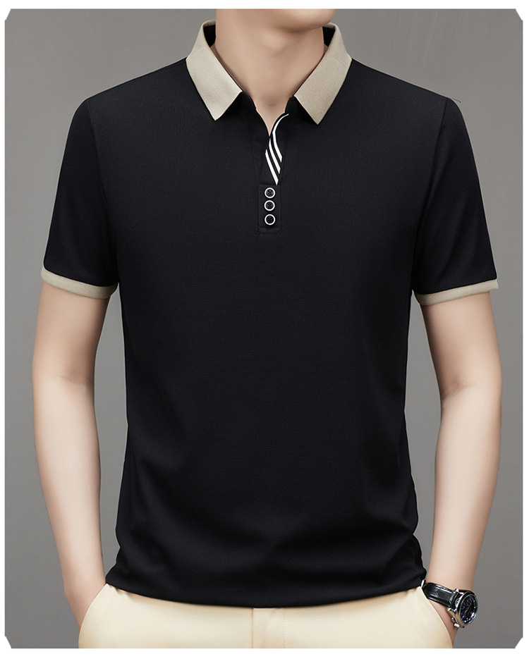 polo衫短袖男装2023夏季华夫格撞色男士时尚休闲T恤上衣一件代发详情18