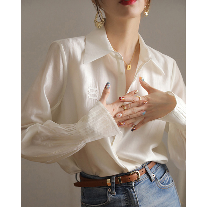 French white shirt for women 2023 Spring and Autumn, a unique and distinctive chiffon shirt and Tencel top pic 14