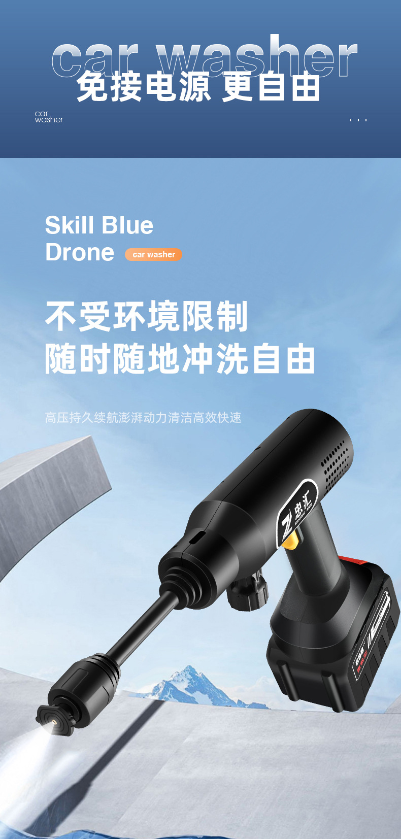 家用洗车水枪电动洗车机锂电无线充电洗车水枪高压水枪神器全套装详情23
