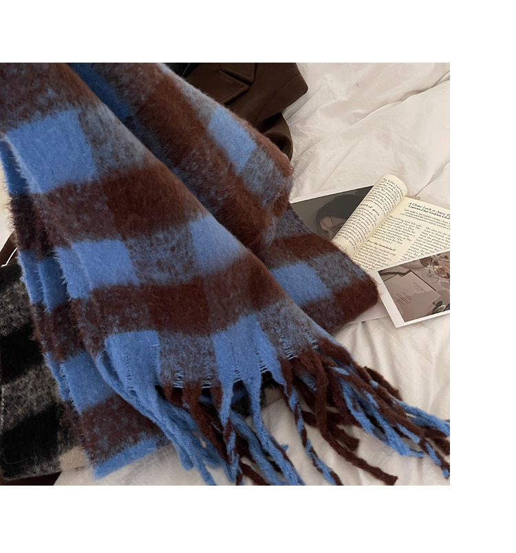 秋冬季围巾女千鸟格仿羊绒针织保暖加厚高级感韩版学生情侣围脖详情16