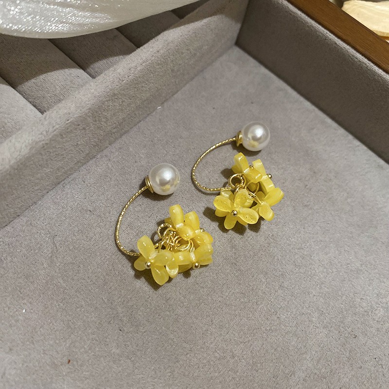 Silver needle yellow flower tassel stud earrings, super fairy-like spring and summer sweet earrings, fashionable, light luxury and high-end earrings for women pic 21