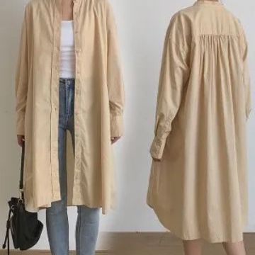 跨境货源女装韩版新品chic连帽宽松长款连衣裙大码休闲衬衣长裙详情20