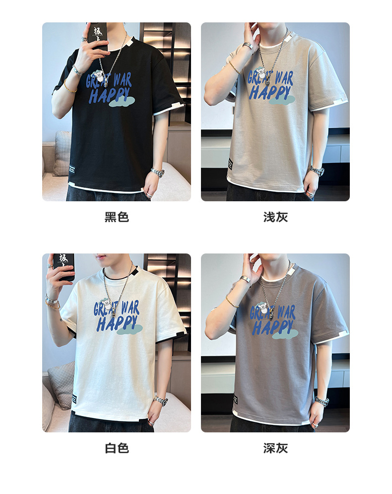 棉质新款夏季短袖T恤男款潮流宽松潮牌港风学生上衣圆领休闲透气详情7