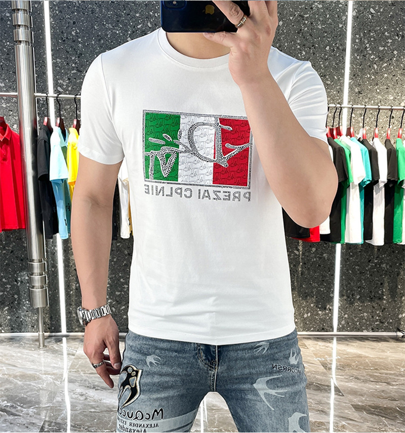 欧洲站长袖轻奢高档新款男士圆领短袖T恤男装薄款亮片印花半袖详情15