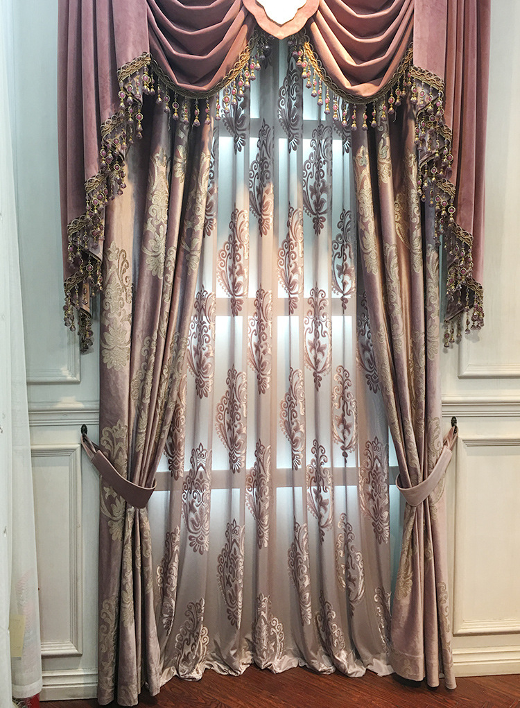 European French-style high-end luxury velvet gilded blackout curtain fabric pic 4