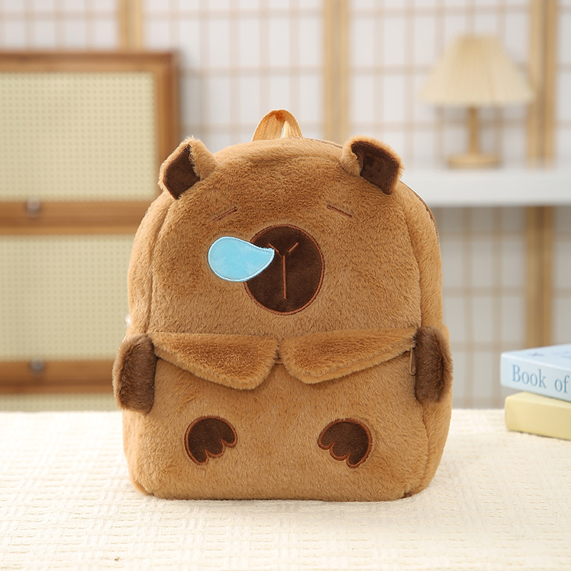 超萌卡通水豚双肩包可爱女甜美百搭包包毛绒高级感玩偶毛绒双肩包详情3