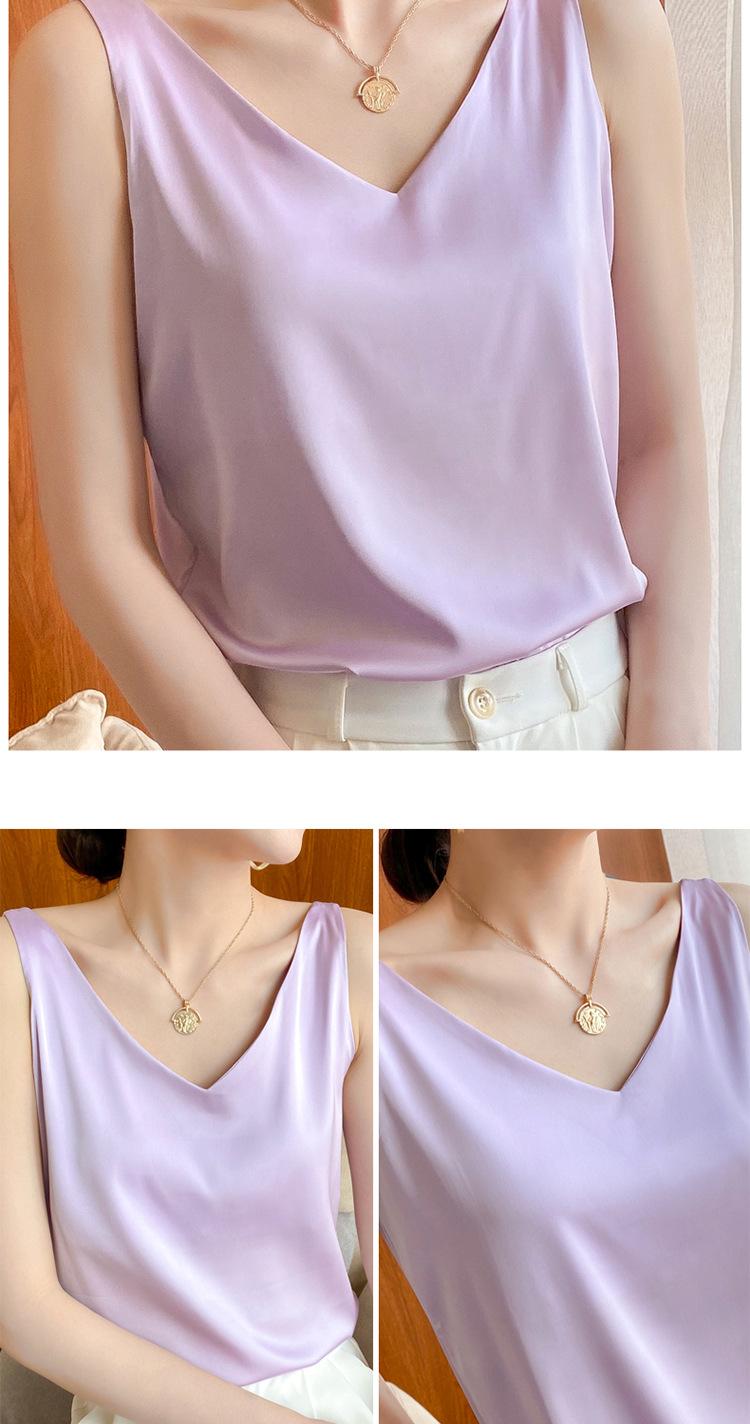 Chaleco halter mujer verano cuello V traje interior y exterior chaleco de seda polainas blancas satén morera seda halter mujer pic 10