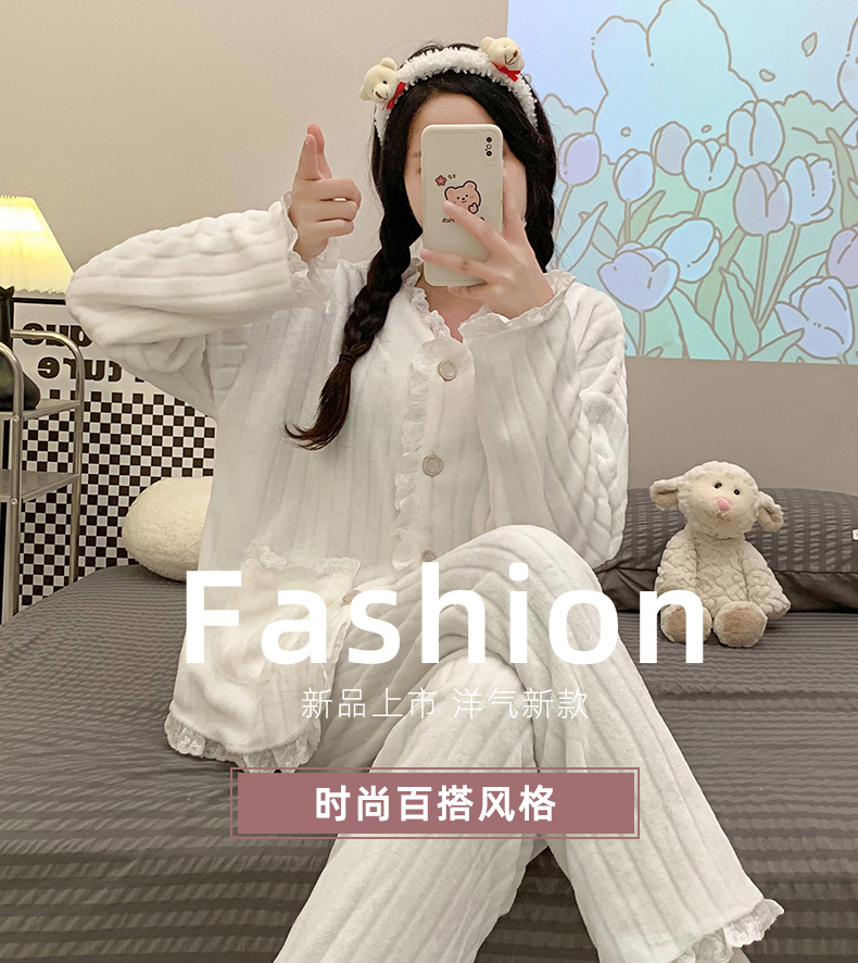 秋冬季女士法兰绒睡衣女冬款长袖加厚加绒可爱女生家居服套装详情32