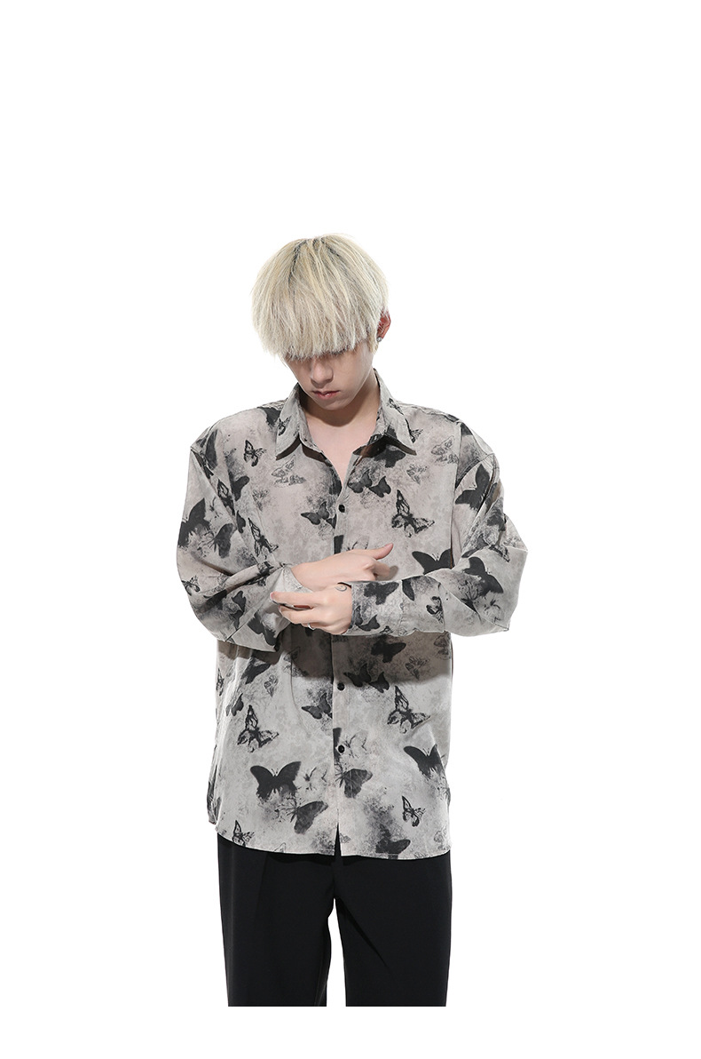 MTLCLOTHES男装|2024春款新品 国风复古创意蝴蝶水墨满印花衬衫潮详情18