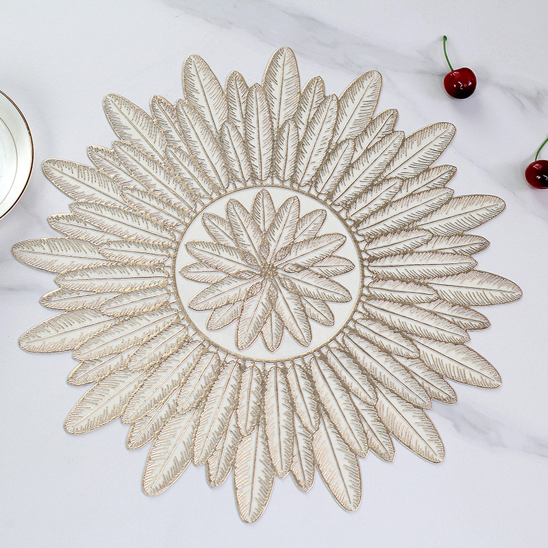 Womei European-style PVC feather placemats for home light luxury decoration, with gold-embossed patterns, waterproof, oil-proof, anti-slip, heat-resistant, wear-resistant and heat-insulating pads, Gongfu tea sets, table MATS and placemats pic 4