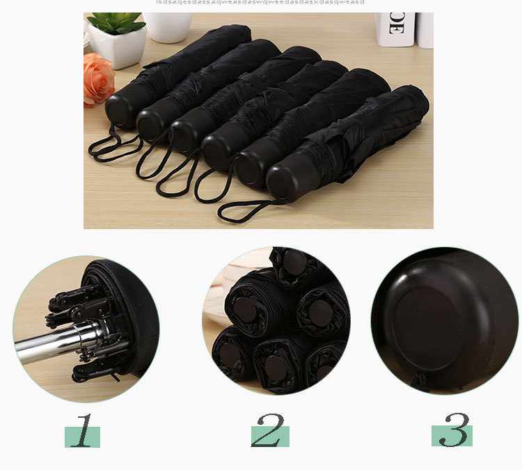8K solid color umbrella, simple household mini portable three-fold umbrella, special promotion gift advertisement, folding umbrella pic 3