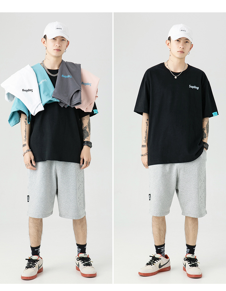 韩路日系男装 潮牌字母印花T恤男宽松百搭基础款纯棉情侣装短袖详情23