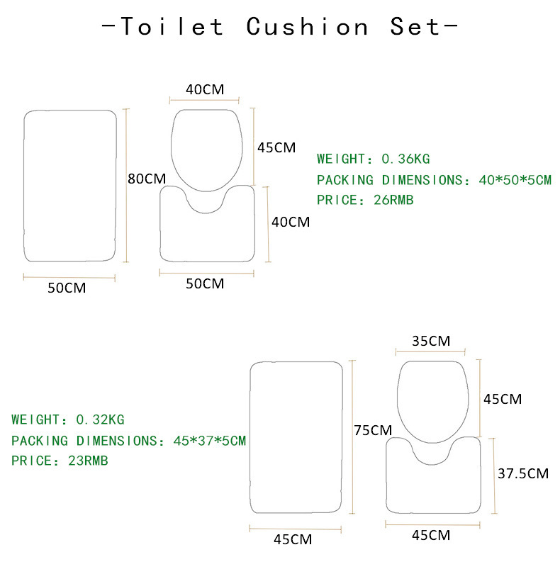 Beach series toilet floor mat three-piece set, bathroom three-piece set, carpet door mat, ebay cross-border Amazon current stock pic 1