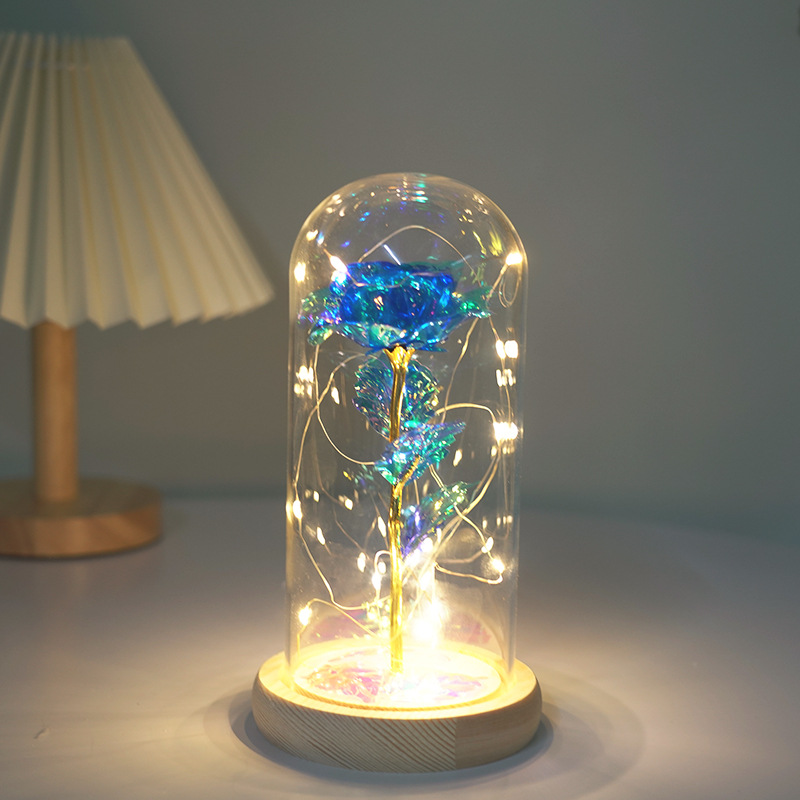 跨境爆品24k金箔玫瑰花玻璃罩LED灯情人节礼物积分换购节庆礼品详情7