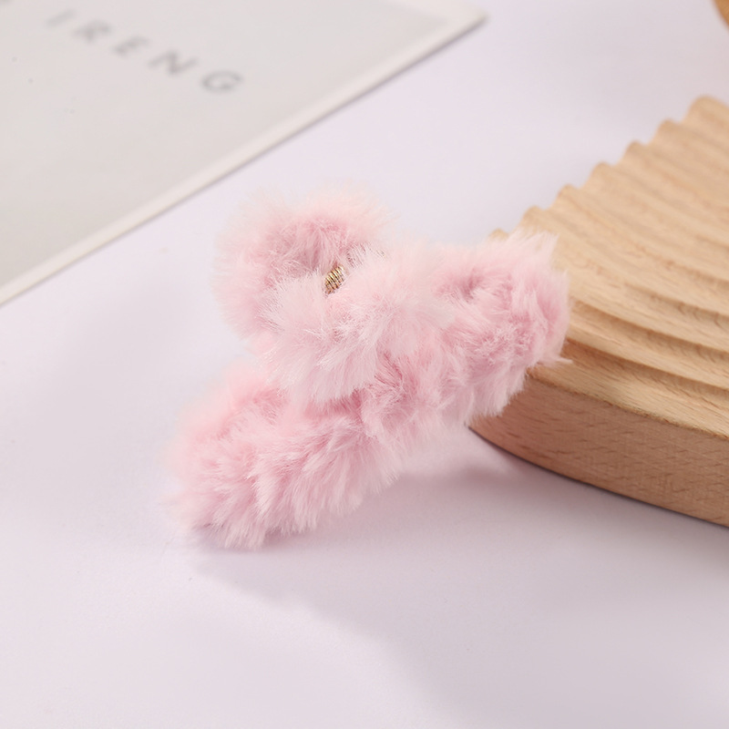 ins popular shark clip autumn and winter plush semi-tied hair clip, sweet and fluffy mini shark clip hair accessory wholesale pic 7
