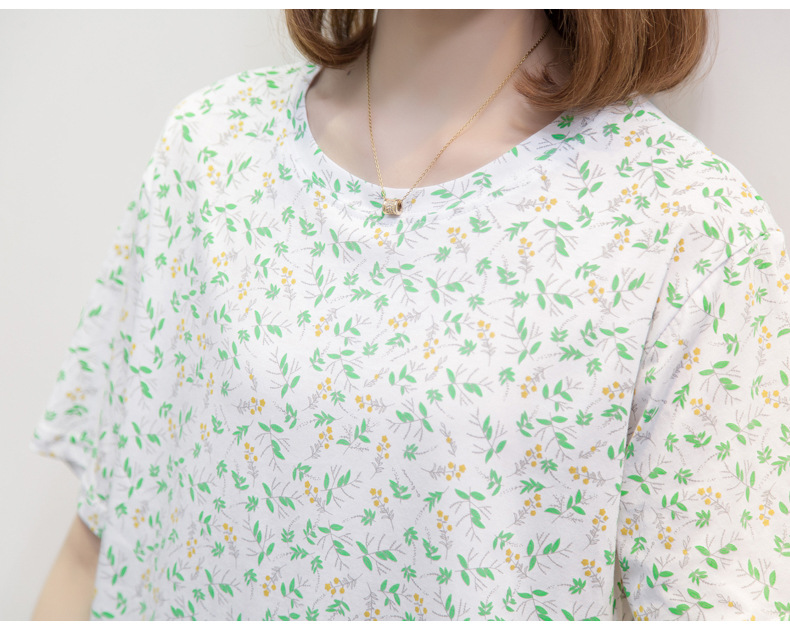 宽松短袖t恤女夏胖妹妹衣服女装韩版小清新大码印花圆领体恤上衣详情26