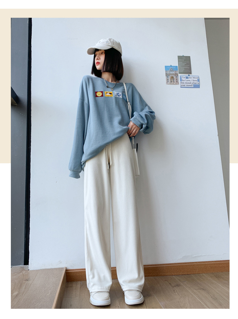 Dengxin Ou cotton fleece wide-leg pants for women 2022 New style spring, autumn and winter high-waisted loose straight-leg striped casual pants pic 16