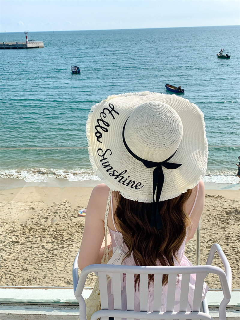 加大帽檐时尚遮阳帽子女士夏季休闲百搭字母防晒太阳帽韩版潮盆帽详情1