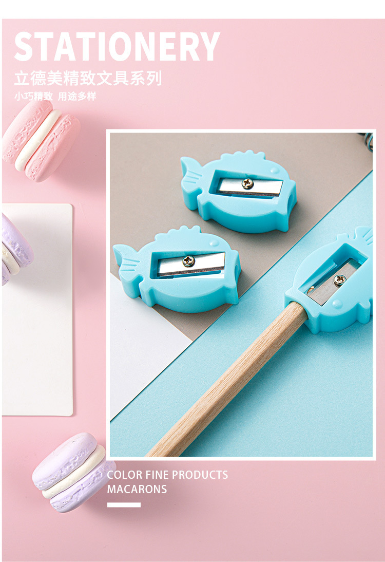 Cross-border direct supply of 3 sets of single-hole small fish pencil sharpeners, mini portable pen sharpeners, manual cute student pen sharpeners pic 6