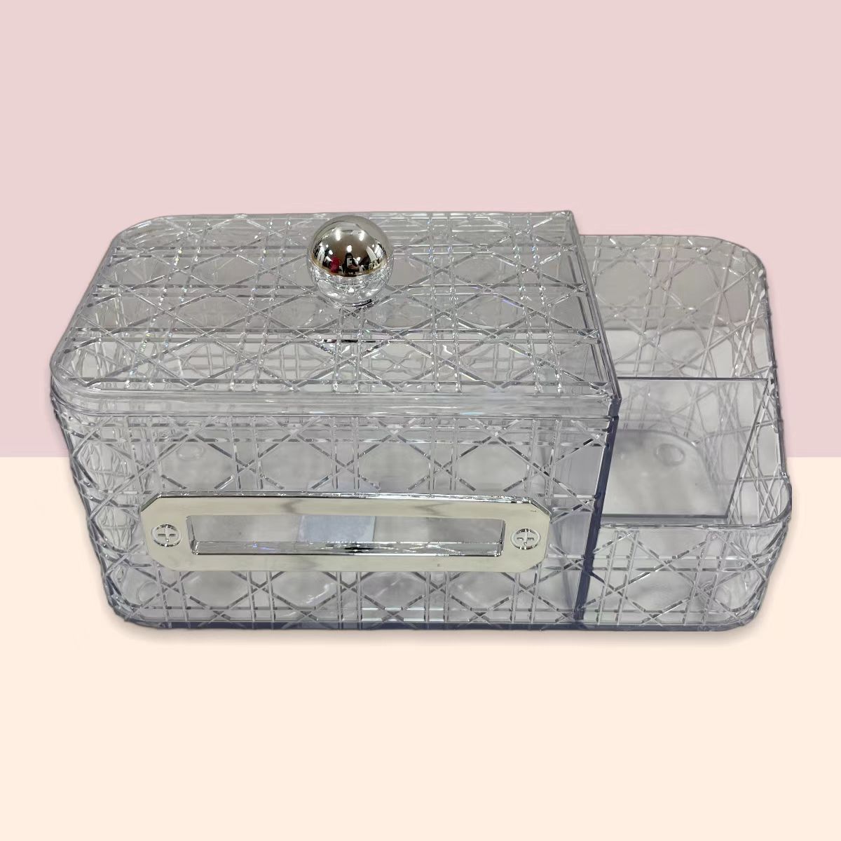 New product rattan grid pattern multi-functional tissue box in stock, light luxury home, hotel desktop tissue box storage box pic 1