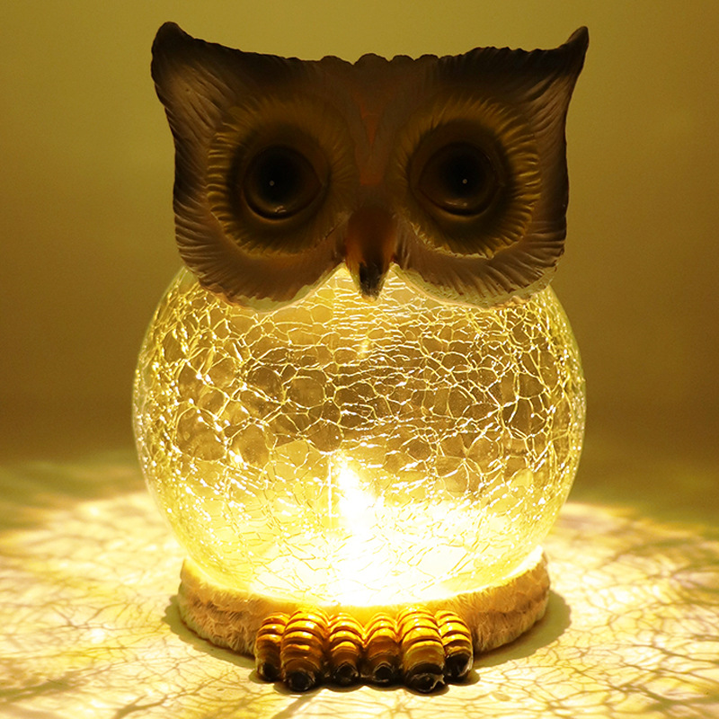 Outdoor solar garden decorative lights, simulated resin owl animal lights, ice crack indoor landscape lights pic 1