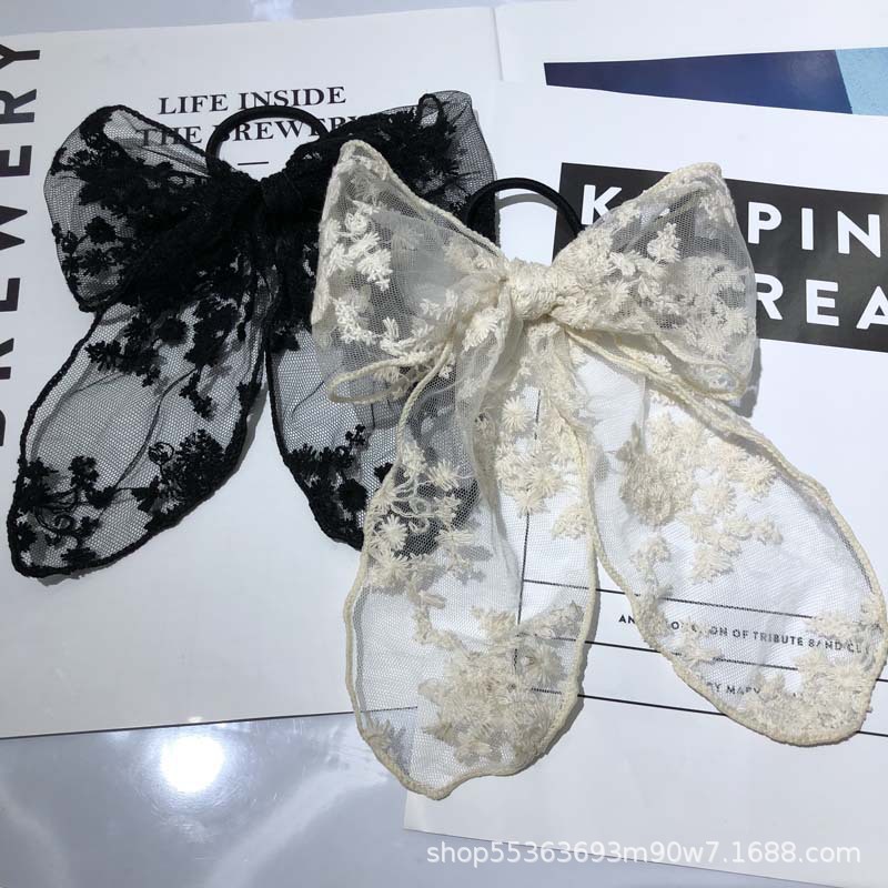 Big bow leather band hair tie, Korean sweet and cute ribbon lace fabric hair band headband, fresh and light forest girl style pic 13