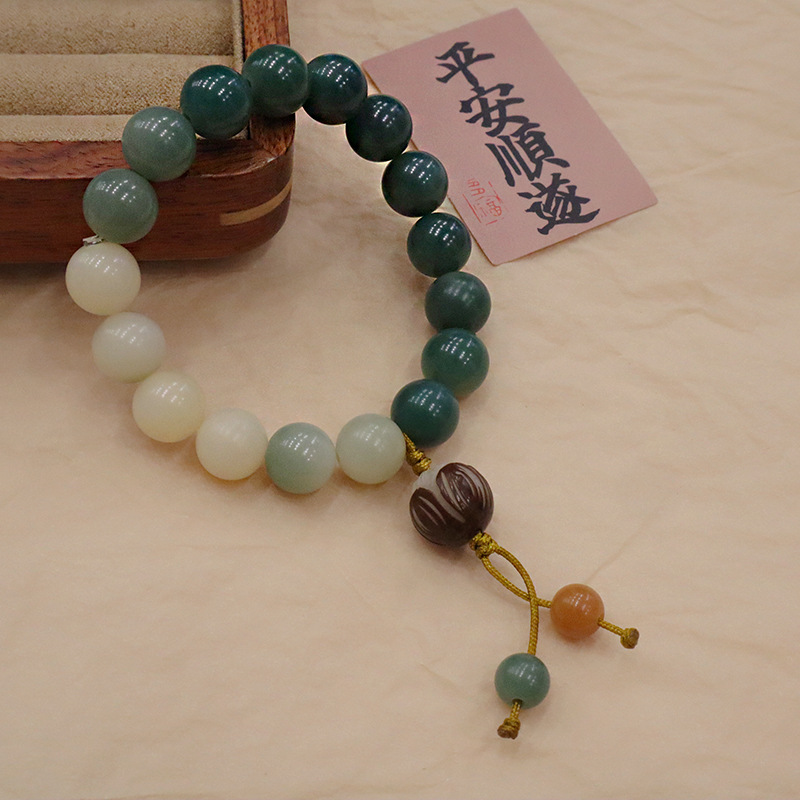 天然白玉菩提雕刻莲花佛珠手串搭配平安猫爪原创设计菩提子手链女详情4