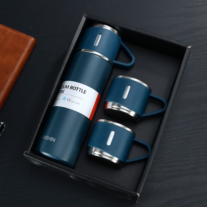 Vacuum 304 stainless steel insulated cup, business office tea brewing cup, one cup, three-lid hand-held gift box set cup pic 2