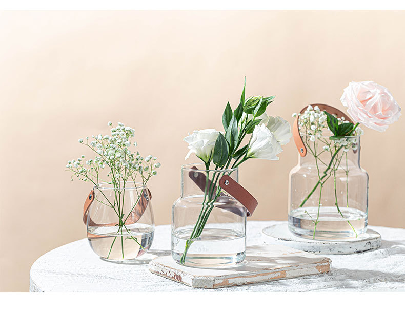 ins风皮革手提玻璃花瓶简约花器家居装饰品收纳摆件烛台水培花瓶详情21