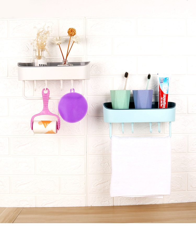 Powerful, seamless, non-drilling, water-draining storage rack, multi-functional hook storage rack, bathroom, toilet and kitchen storage rack pic 1