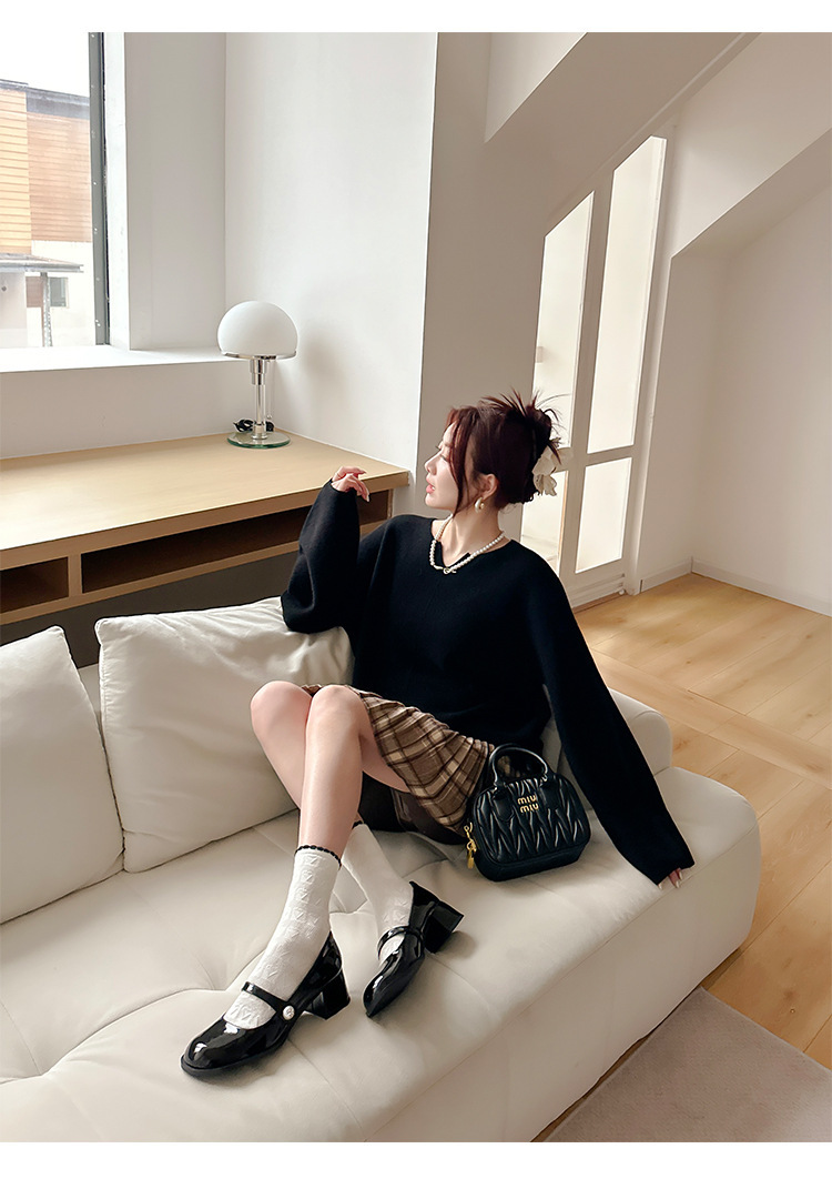 苏茵茵人间芭比韩国圆头珍珠红色粗跟单鞋玛丽珍鞋女小皮鞋详情40