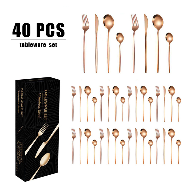 跨境热销不锈钢刀叉勺套装40件套餐具套装礼盒装西餐家用牛排刀叉详情7