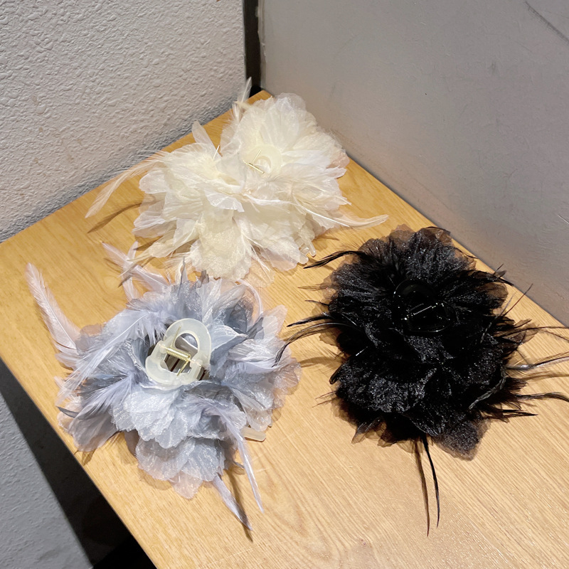 国潮系列网纱羽毛蝴蝶结抓夹公主头发夹女后脑勺大号鲨鱼夹超仙发饰高级感详情5